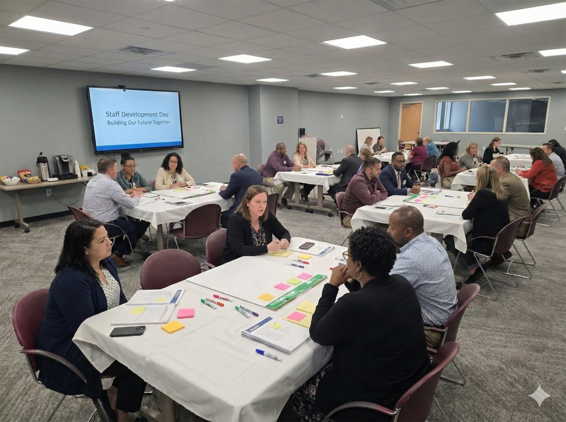 Accessible community room with kitchenette, Syracuse meeting room rental with flexible seating